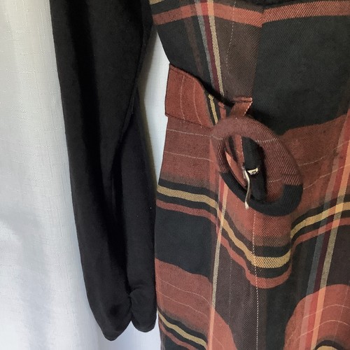 Monroe & Main Belted Midi Dress Vtg Size 18W Plaid Black Brown Yellow USA-Made - Picture 12 of 23