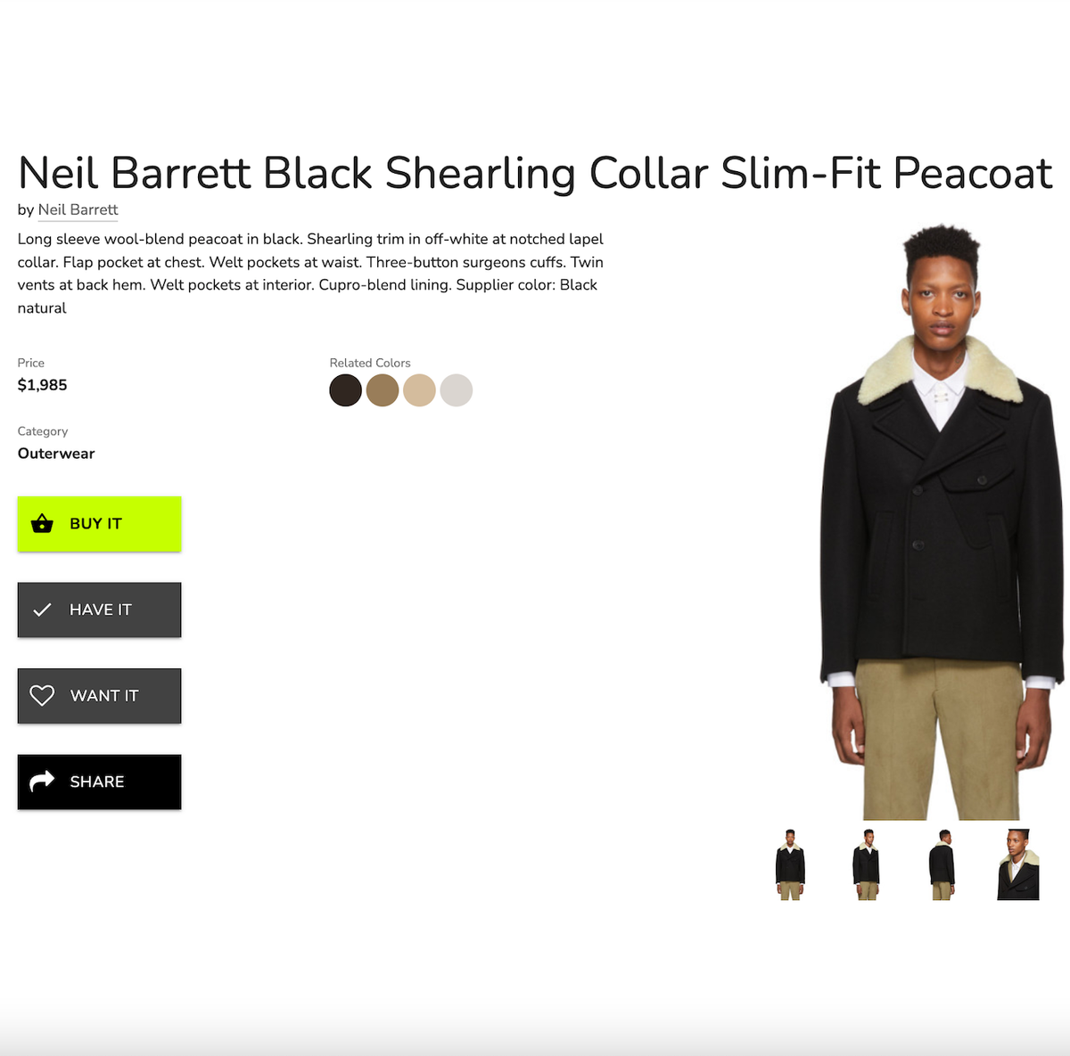 Neil Barrett ネイビー ウールピーコート FINAL DROP! $1985 Neil Barrett Wool Navy Blue Peacoat with Real