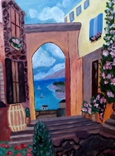 Original Painting Italy City Art Coastal Town Cityscape Artwork  Architecture