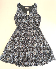 LOFT Women's Summer Floral Printed Sleeveless Midi Dress Grey-Blue Size M NWT