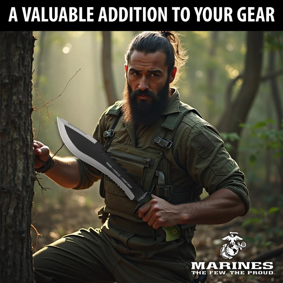 USMC Marine Kukri con funda de nailon | Medallón "Marine Force Recon" | 16 1/2" Foto 3 de 4