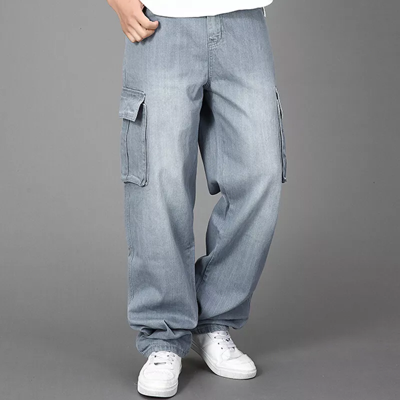 KRIADO Jeans a Gamba Dritta da Uomo Moda Cuciture a Fessura Tendenza per Il  Tempo Libero Lavato Bello Streetwear Pantaloni Larghi in Denim M 