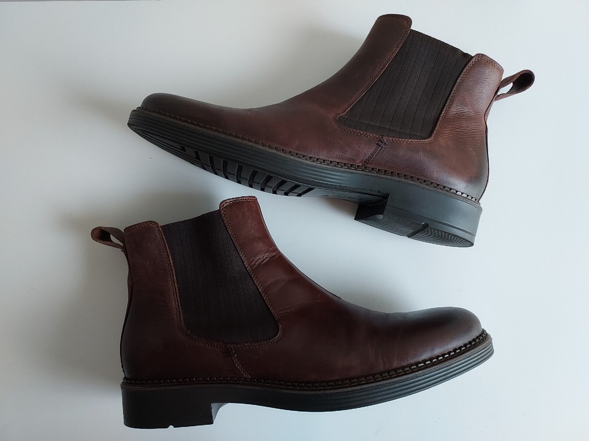 Ecco Newcastle Brown Men Leather Chelsea Boots Sz Us 11 Eu 45 Double Gore  GREAT