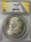 1881O NEW ORLEANS MORGAN $ ANACS MS62 Graded pleasing lustrous coin
