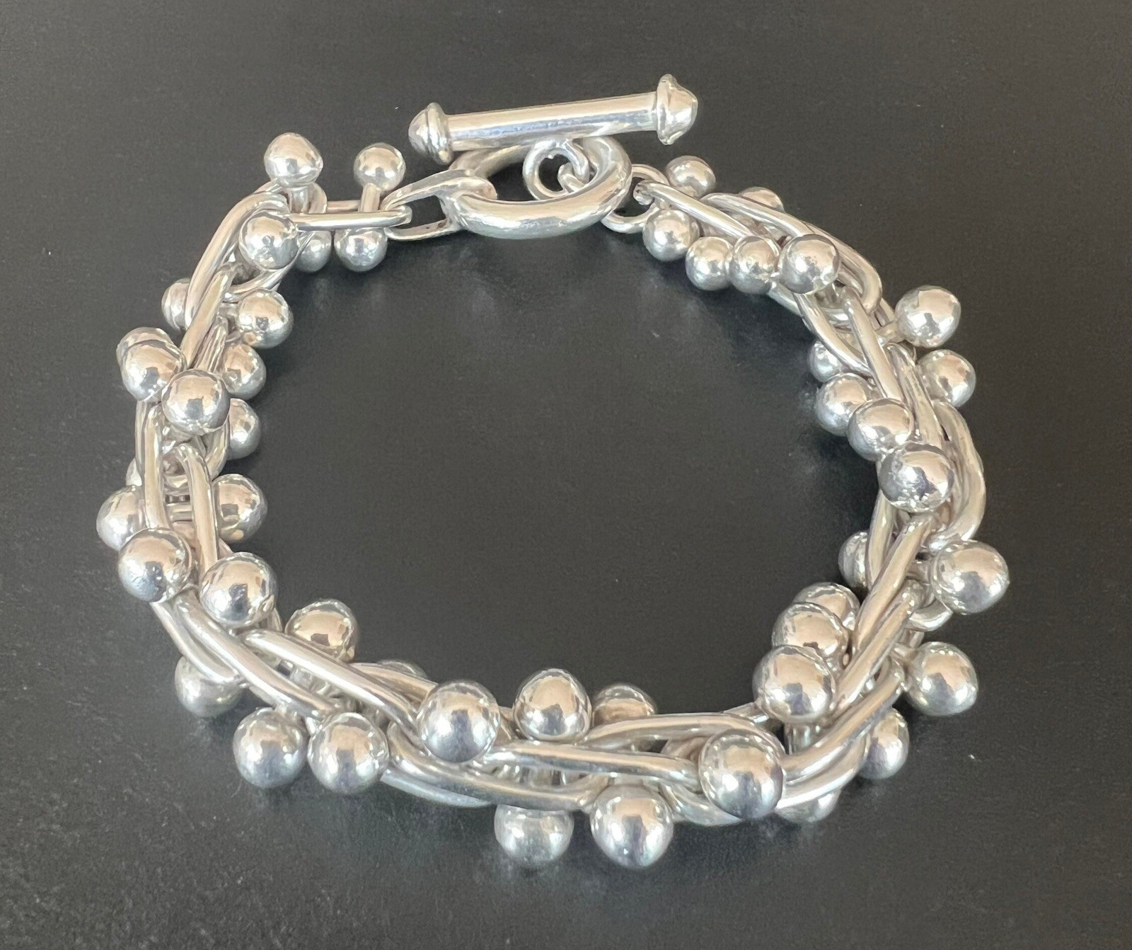 Taxco Mexico Sterling Silver Peppercorn CHA CHA DNA Link Bracelet 55g