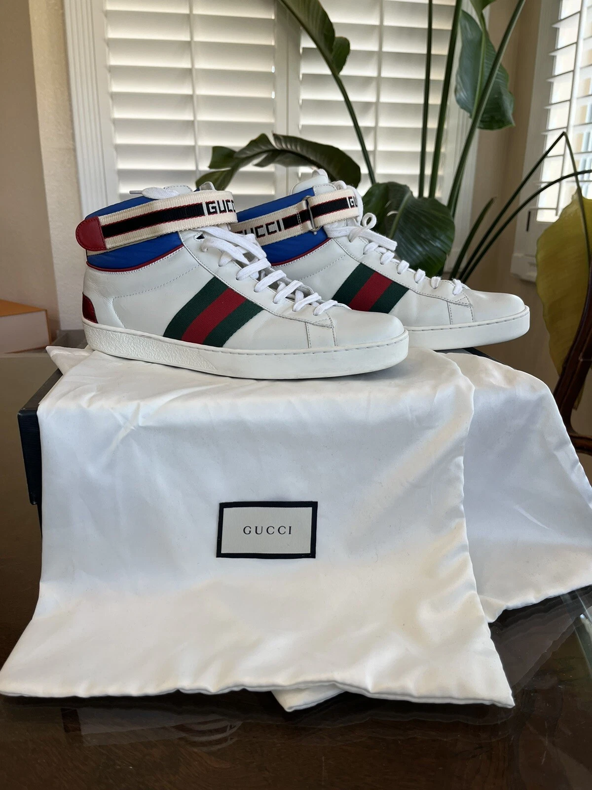 Gucci Homme Baskets Ace Haut avec Sangle Web Cuir Blanc 10 US 9 UK