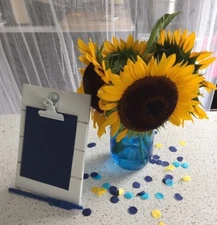 Blue mason jar w/ handle LED light white message clip board wedding party decor