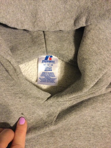 Used ~ Russell Athletic Gray Pullover Hoodie w Front Pocket ~ Size Medium Youth. - Picture 5 of 12