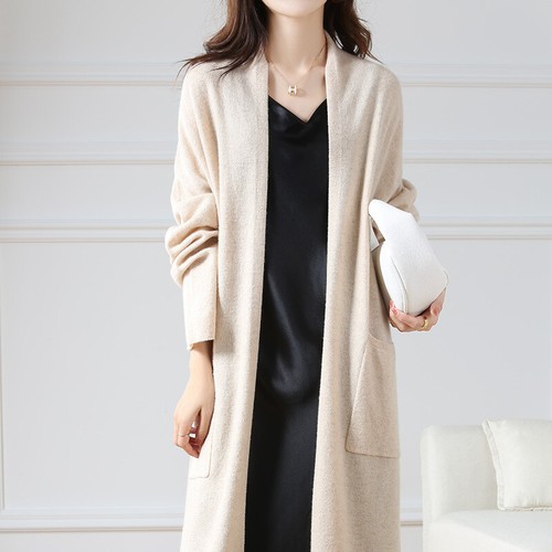 Super Long Cardigan Pullover Mantel 100% Wolle Strick Damen Langarm Outwear Gr. - Bild 2 von 33