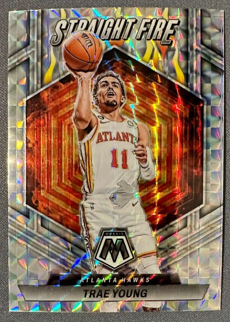 2022-23 Panini Mosaic Trae Young Straight Fire Insert Mosaic Prizm #15 - Hawks