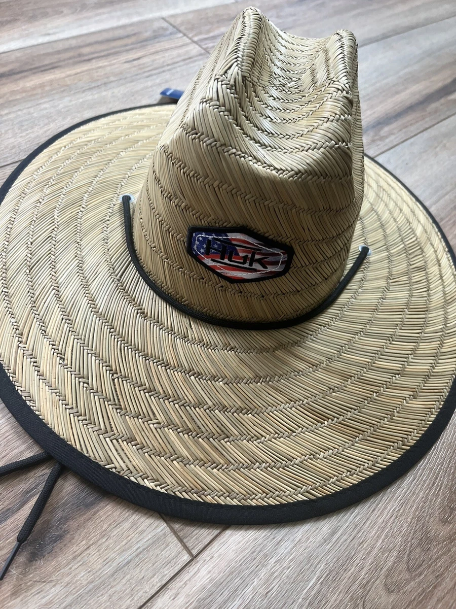 HUK Camo Patch Straw Hat, Wide Brim Fishing Hat + Sun Protection