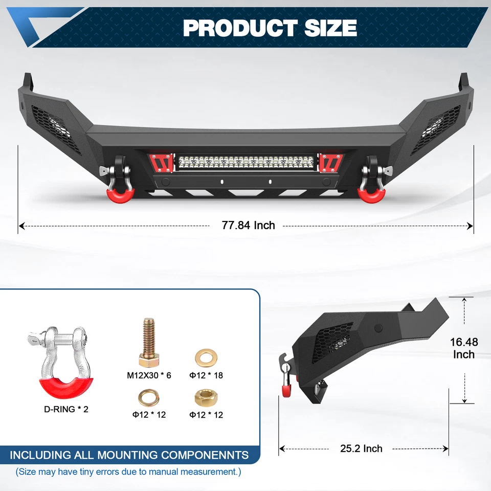 Front Bumper Set+LED Lights For 2013-2018 Dodge Ram 1500/19-24 Ram 1500 Classic - Image 4 of 4