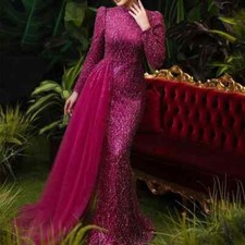 Exquisite Mermaid Evening Dresses with Shiny Sequin Lace High Neck Party Gowns