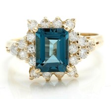 2.85 Carat Natural London Blue Topaz and Diamonds in 14K Solid Yellow Gold Ring