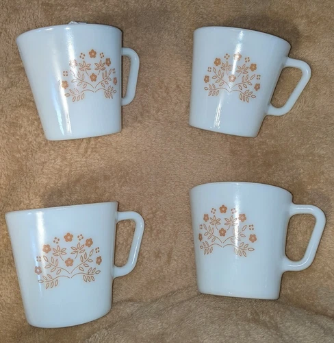 4 Vintage Pyrex Summer Impressions Ginger Brown flower coffee cups/mugs