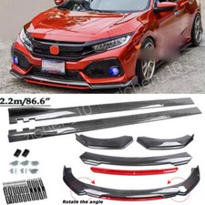For Honda Civic 2013-15 Sedan Front Bumper Lip Splitter Side Skirts Carbon Style
