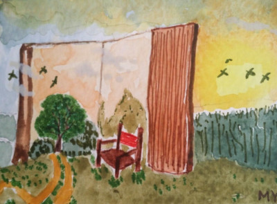 ACEO Original -  Book Tree Bird Forest Watercolor 2.5 x 3.5 Signed by MY
