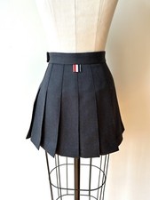Thom Browne Cavalry Twill Wool Pleated Mini Skirt  26  Waist