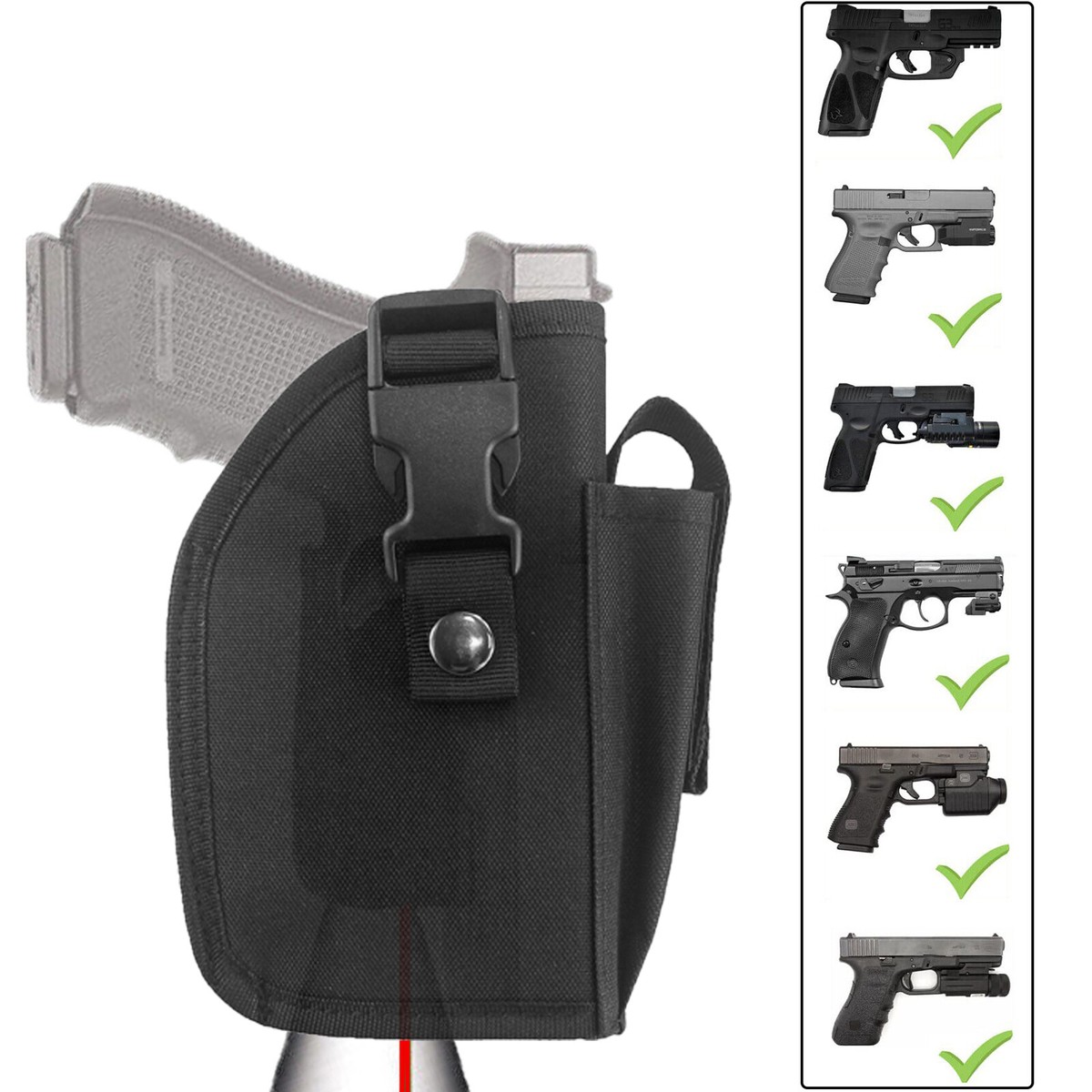 Tactical OWB Right Handed Gun Holster Fits Pistol with Light or