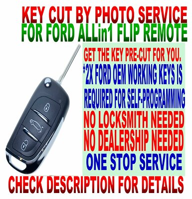 KEY CUT BY PHOTO J-STYLE FLIP remote for ~2010 FORD MODELS 40 KEYLESS ENTRY FOB