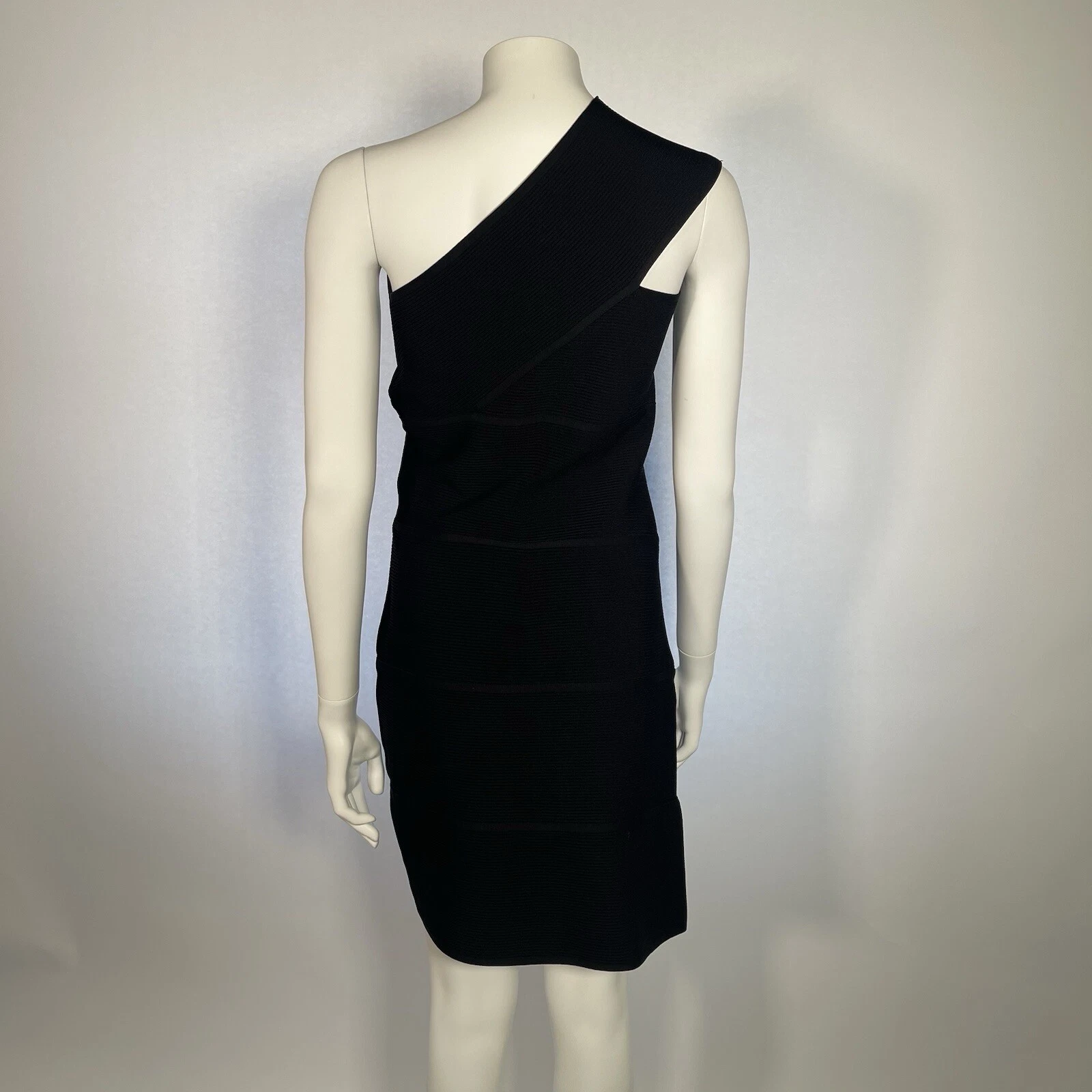 Abito BOTTEGA VENETA UK M nero piatto costina spirale mini abito una spalla