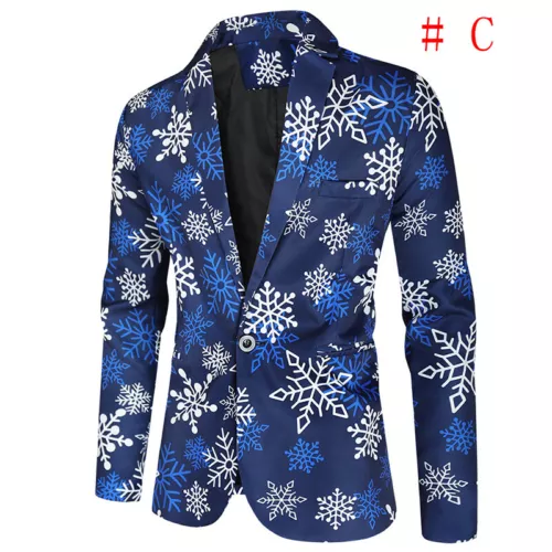 Mens Christmas Blazer Festive Coat Print Suits Jacket Xmas Party Jacket Costumes - Picture 17 of 54