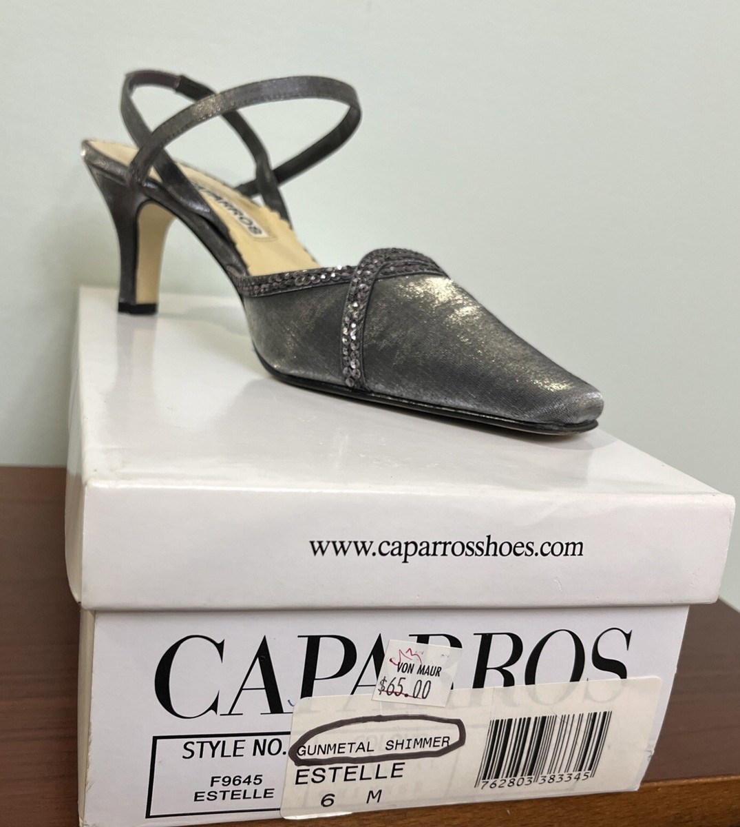 Caparros Gunmetal Shimmer Estelle Slingback Heels Women’s 6B Bridal Prom  Jeweled