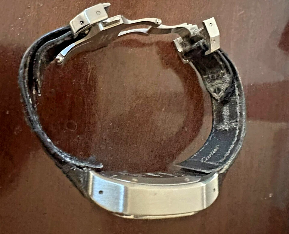 Reloj Cartier Santos 100 Automático. Bandas de cuero negro, esfera plateada, automático  Foto 4 de 4