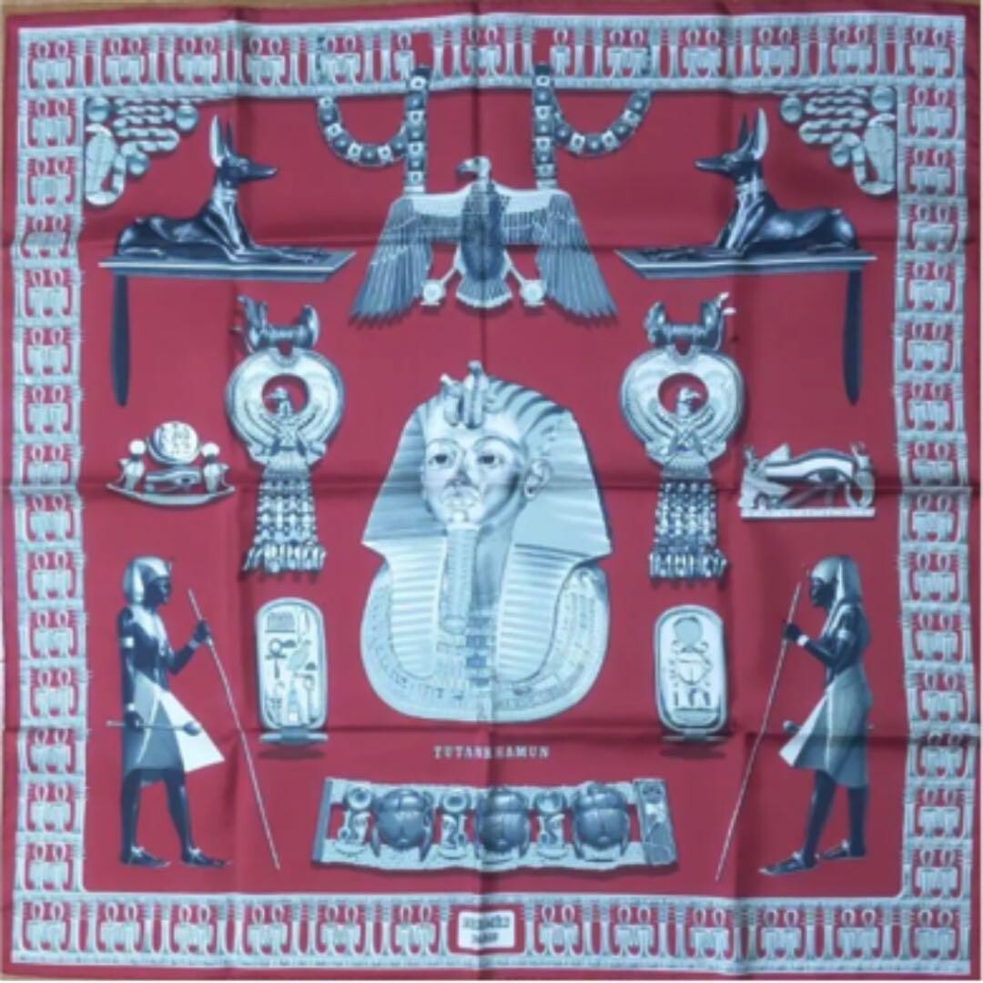 カ*ネ様 HERMES/古代エジプトデザイン スカーフ 90cm Hermes scarf Carre 90 100% silk Tutankhamen Egypt Near MINT