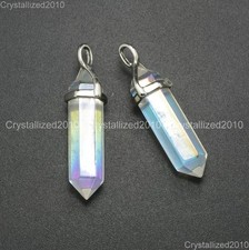 Natural Gemstone Hexagonal Crystal Quartz Colorful AB Healing Pendant Beads Pick