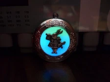 GLOW IN THE DARK Alice in Wonderland White Rabbit Photo Locket Blue Aqua Green