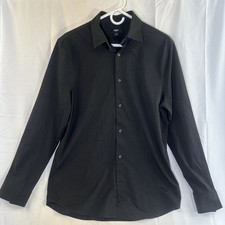 Sz M EXPRESS Mens 1MX Fitted Button Up Shirt Extra Slim BLACK Classic Work Dress