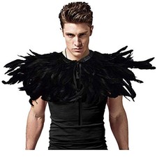 L'VOW Gothic Feather Shrug Cape Shawl Collar Men Halloween Costume Black-s1