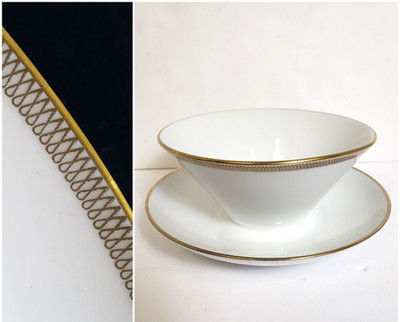 Eschenbach Bavaria Germany Porcelain Gold Rim Gravy Bowl With Plate (5432)