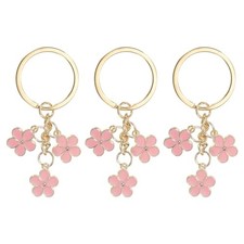 Flower Keychain Charm, Cute Enameled Keychain Floral Keyring Pendant 3 Pink