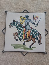 CARTER Keramikfliese Mittelalter Ritter zu Pferd (Poole) Wandbild Fliese Vintage