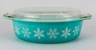 Vintage Pyrex 045 Snowflake Turquoise 2.5 Qt Casserole Dish w Lid USA