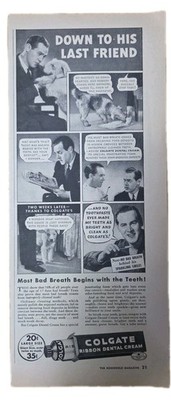 Vintage 1937 Ad - Colgate Dental Cream - Most Bad Breath Begins With The Teeth!