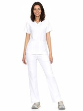 COZYFIT Scrubs for Women Set, V-Neck, Straight Leg Cargo Pants, White, L
