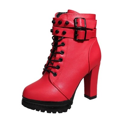 Damen Punk Pumps Schnürschuhe Reißverschluss Schnalle hoher Plateauabsatz Blockschuhe Stiefeletten
