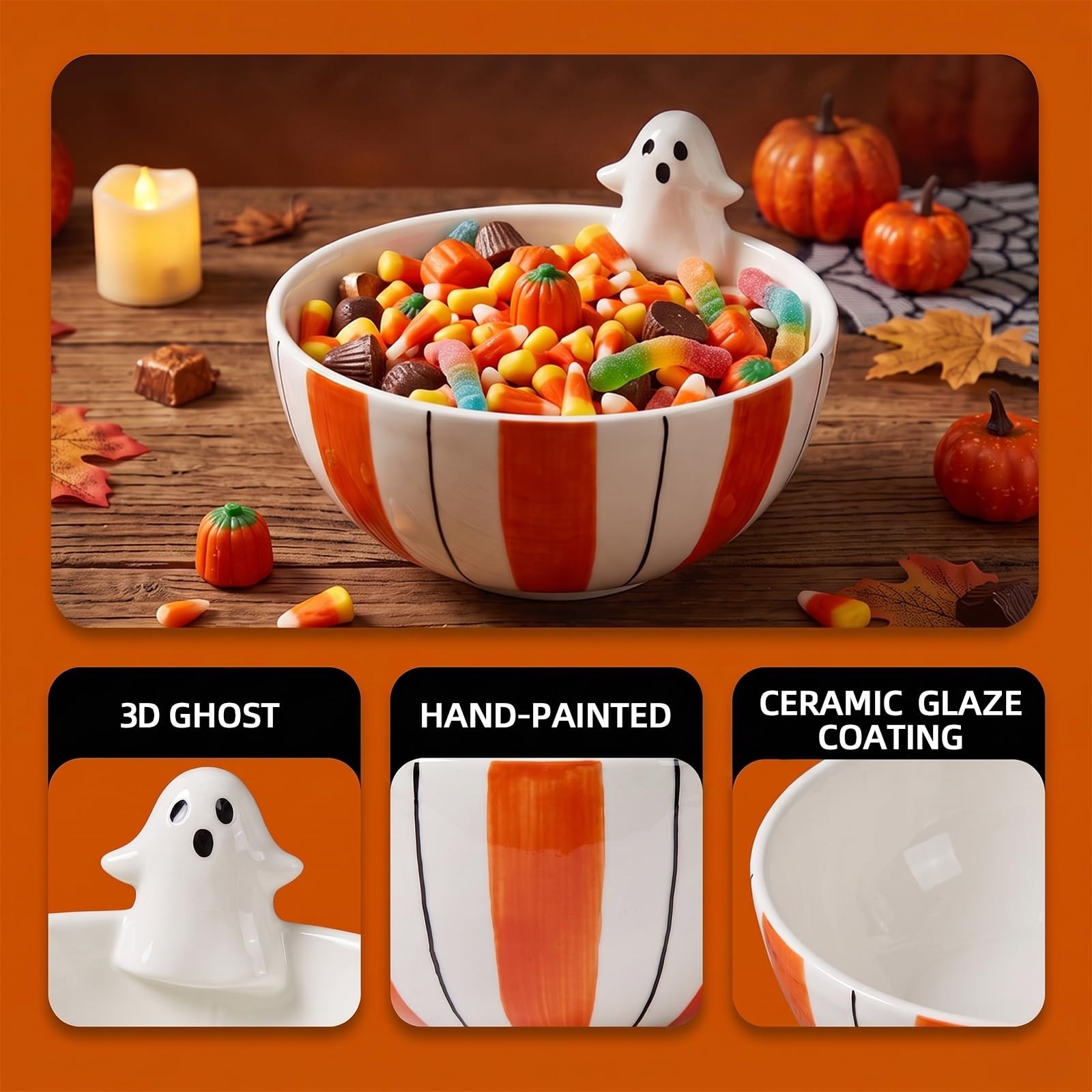Cute Hand-Painted Ghost Ceramic Candy Bowl for Halloween Treats & Decor ...