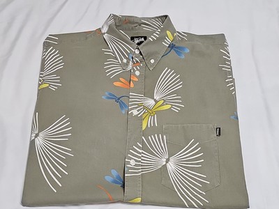 Stüssy Painted DRAGONFLIES Button-up S/S Hawaiian/Aloha Shirt SZ Large 