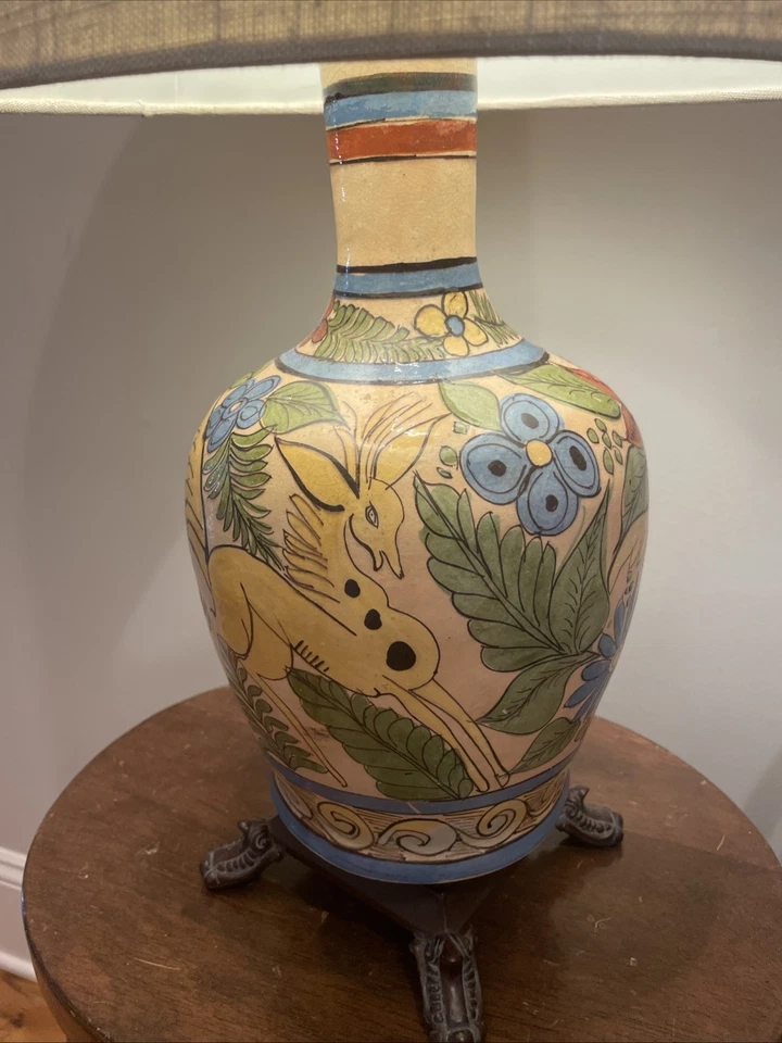 Старинный персидский ближневосточный каджар керамическая ваза банка птицы цветы лампа - Изображение 2 из 4