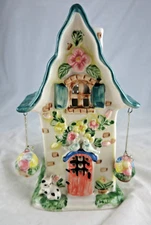 Blue Sky Clayworks Candle Cottage Birds Cat Flowers Garden House Tea Light 7 in