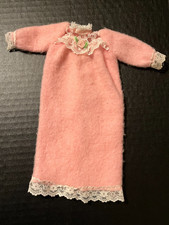 Vtg 1993 Barbie Bedtime Pink Nightgown Fleece W White Lace