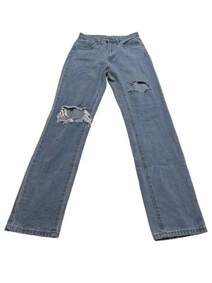 SHEIN Jeans Women s Size 6 Blue medium wash zipper frayed straight leg casual