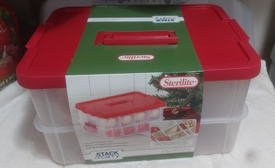 Sterlite  Christmas Holiday Ornament Storage Tote Box Durable Plastic 24 Pockets