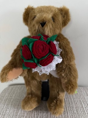 Vermont Teddy Bear 16'' Plush Stuffed Toy Red Rose Bouquet Flowers Made in USA