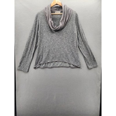 Jules Lin Organic Cotton Cowl Neck Top Grey Space Dye High Low Long Sleeve Large
