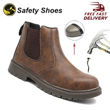 Non Slip Men's Steel Toe Work Boots Construction Waterproof Leather Safety Shoes